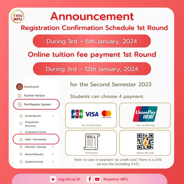 Announcement Registration Confirmation Schedule 1st Round, Online tuition fee payment 1st Round