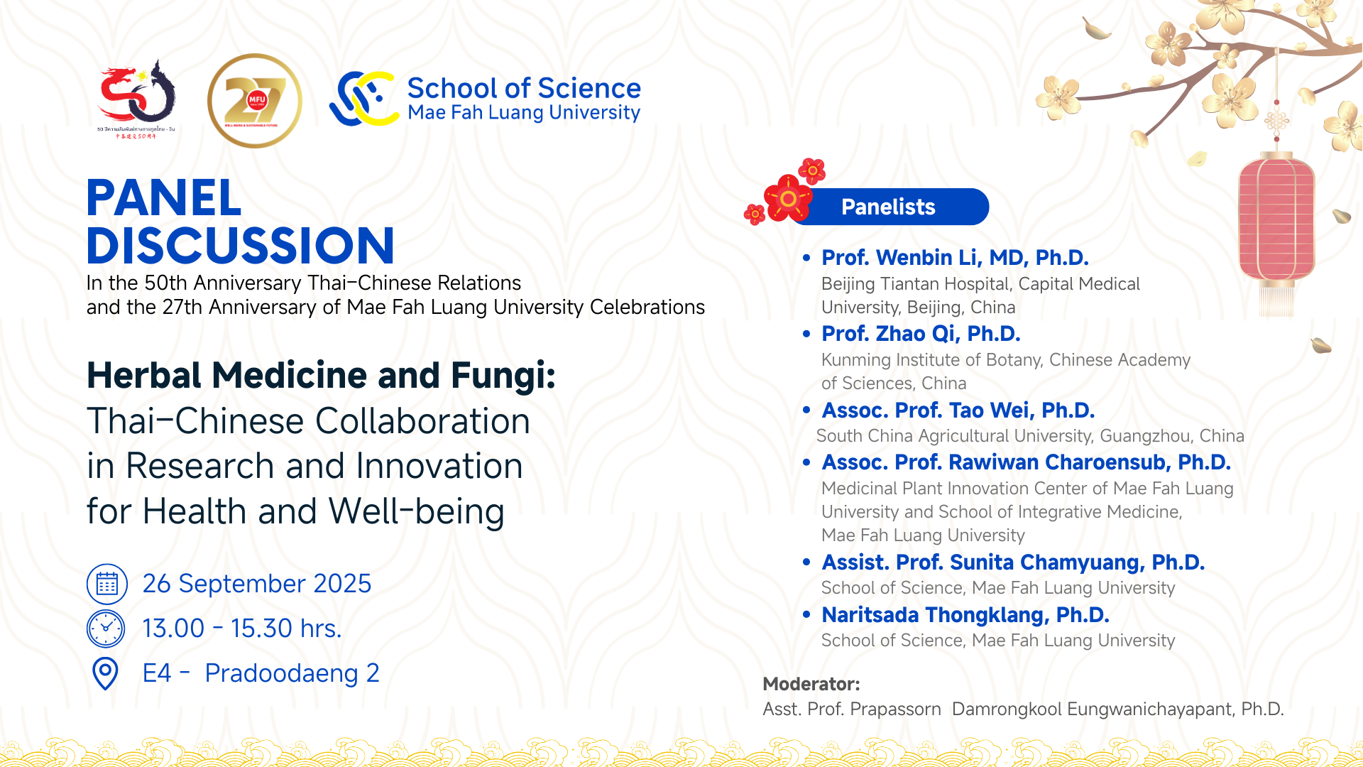 School of Science, MFU Hosts Thai–Chinese Panel on Herbal Medicine and Fungi to Celebrate 50 Years of Diplomatic Relations and MFU’s 27th Anniversary