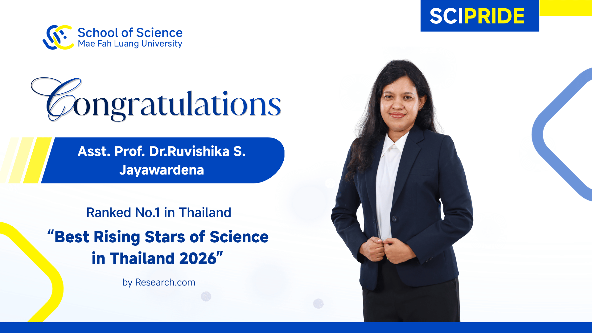 ผศ. ดร. Ruvishika S. Jayawardena คว้าอันดับ 1 ของประเทศไทย จากการจัดอันดับ Best Rising Stars of Science in Thailand ประจำปี 2026